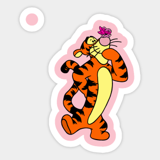 Tiger with Awareness Ribbon Butterfly (Pink) Sticker